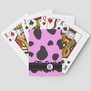 Pink Cow, Cow Print, Cow Spots, Monogram Playing Cards