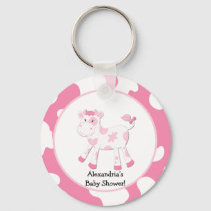 Pink Cow Farm Theme Custom Keychain