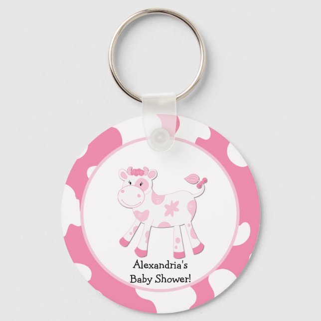 Pink Cow Farm Theme Custom Keychain (Front)