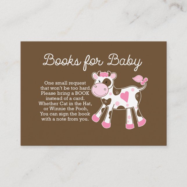 Pink Cow Girl Baby Shower Book Request Cards (Front)