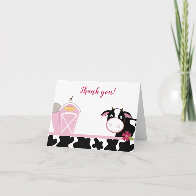 Pink Cow Girl Dairy Cows Farm Thank you Notes (Front)