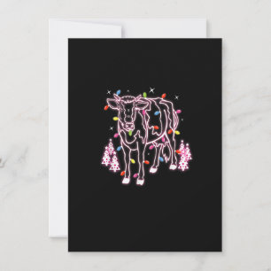 Pink Cow In Christmas Lights Funny Xmas Tree Cows  Invitation