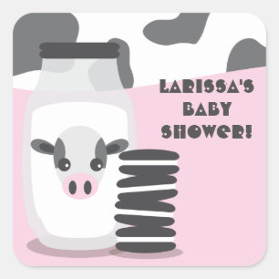 PINK Cow Milk and Cookies Baby Shower Stickers