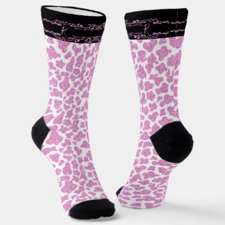 Pink Cow Pattern Initial Name  Socks