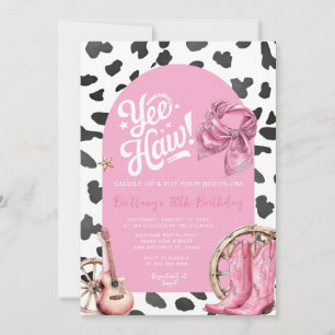 Pink Cow Pattern Western Rustic Cowgirl Birthday  Invitation