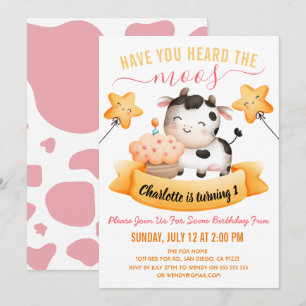 Pink Cow Print 1st Birthday have y heard the moos Invitation