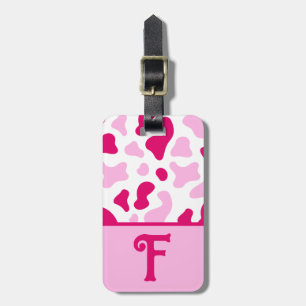 Pink Cow Print, Colour Block Kid's Initial Luggage Tag