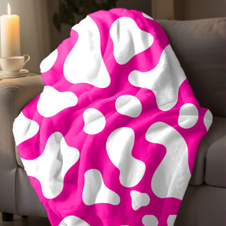 Pink cow print fleece blanket