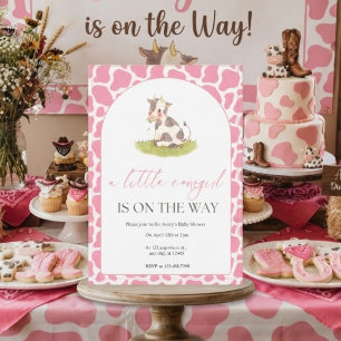Pink Cow Print Little Cowgirl Baby Shower Invitation