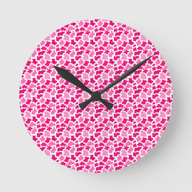 Pink Cow Print Pattern Farmer Gifts Farm Animals Round Clock (Front)