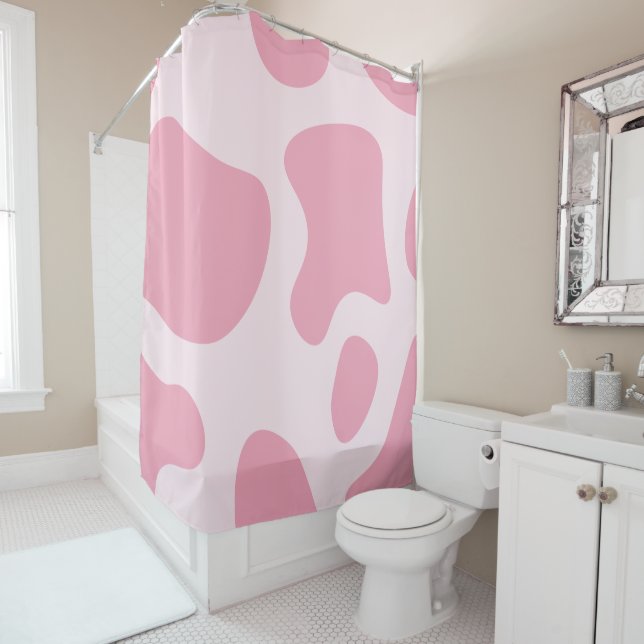 Pink Cow Print Shower Curtain (In Situ)