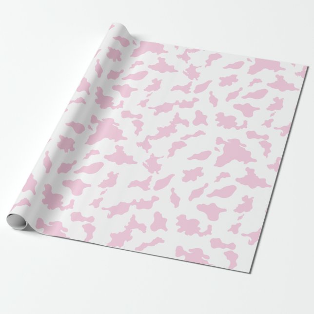 Pink Cow Print Wrapping Paper (Unrolled)