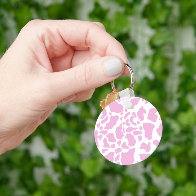 Pink Cow Spots Animal Print Pattern Key Ring (Hand)