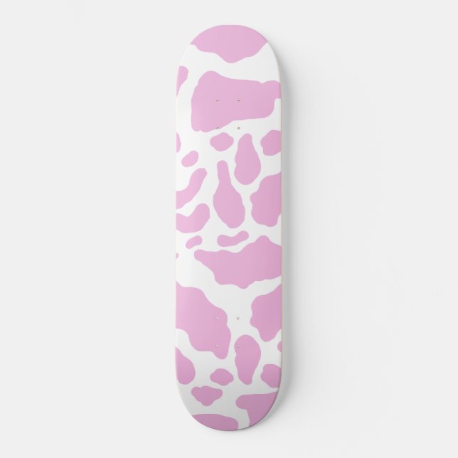 Pink Cow Spots Animal Print Pattern Skateboard (Front)