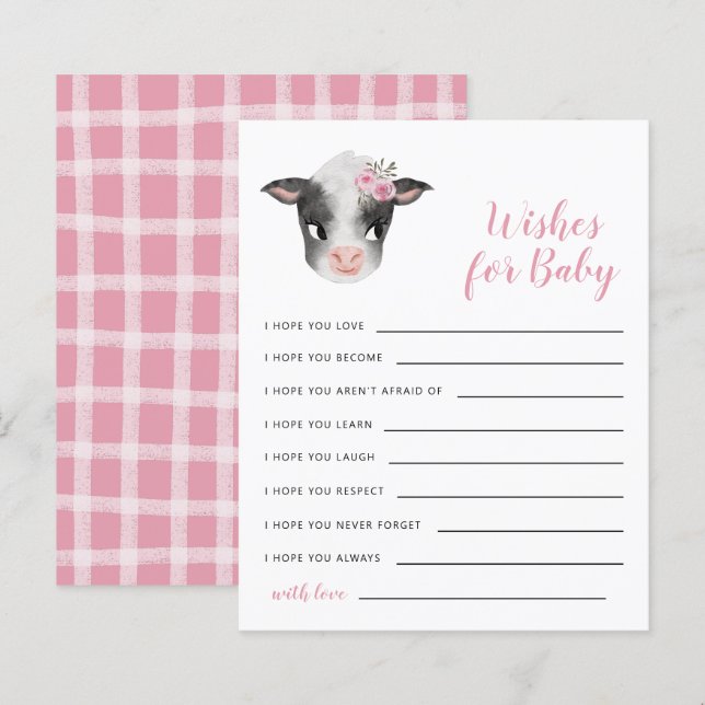 Pink Cow Wishes for Baby Card (Front/Back)