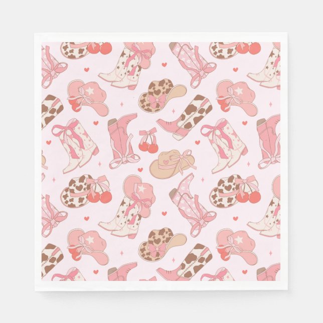 Pink Cowboy Boot Girls Paper Napkin (Front)