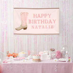 Pink Cowboy Boot Happy Birthday Banner