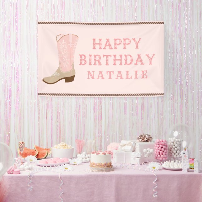 Pink Cowboy Boot Happy Birthday Banner (Party)