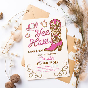 Pink Cowboy Boot Yee Haw Girly Rodeo Birthday Invitation