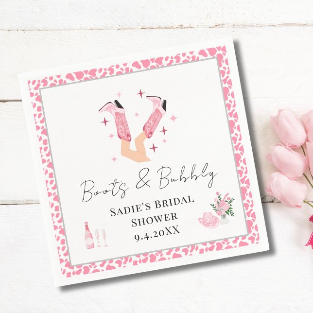 Pink Cowboy Boots & Bubbly Bridal Shower Napkin (Creator Uploaded)