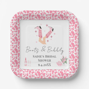 Pink Cowboy Boots & Bubbly Bridal Shower Paper Plate
