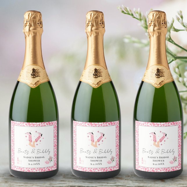 Pink Cowboy Boots & Bubbly Bridal Shower Sparkling Wine Label (Creator Uploaded)