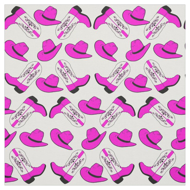 Pink Cowboy Boots Hats  on Any Colour Background Fabric (Swatch)