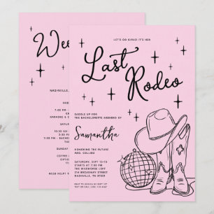 Pink Cowboy Boots Last Rodeo Bachelorette Party Invitation