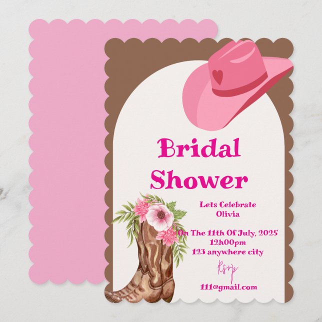 pink cowboy bridal shower invitation (Front/Back)