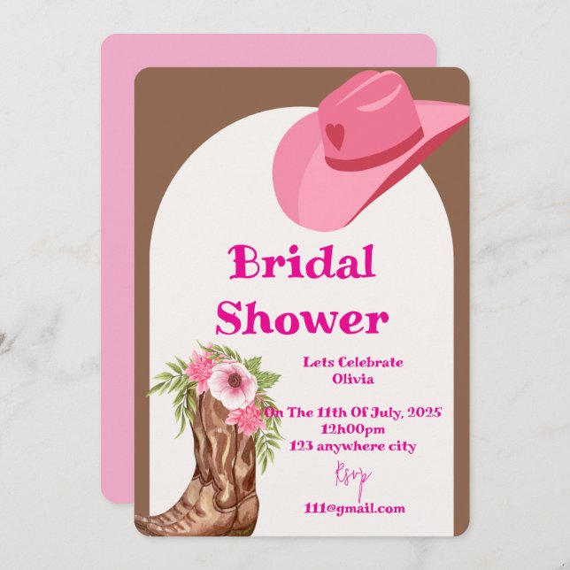 pink cowboy bridal shower invitation (Front/Back)
