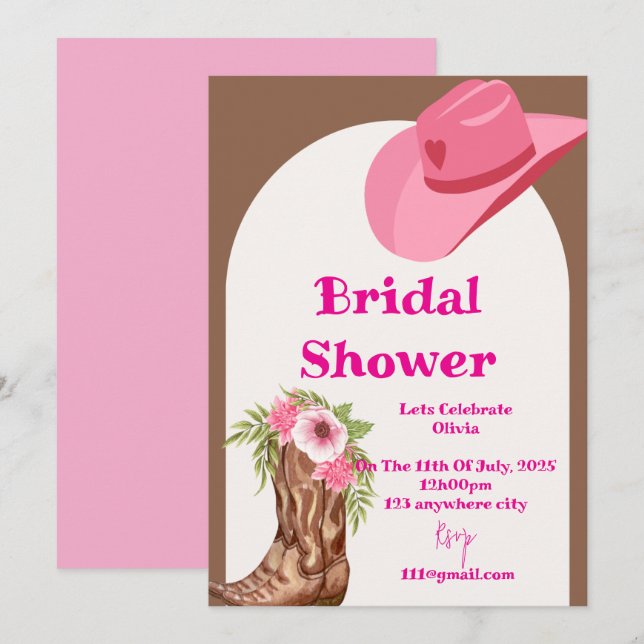 pink cowboy bridal shower invitation (Front/Back)