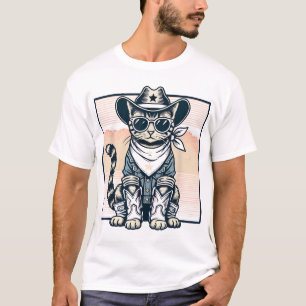 Pink Cowboy Cat Country Western Cottagecore  T-Shirt