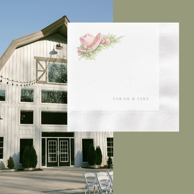 Pink Cowboy Hat Rustic Wedding Cocktail Napkin (Creator Uploaded)
