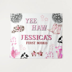 Pink Cowgirl 1st Birthday Backdrop Tapestry