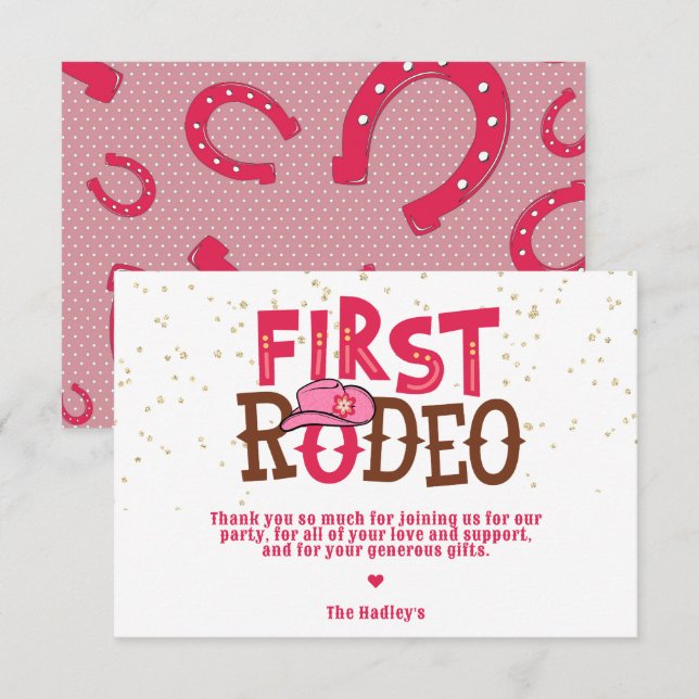 Pink Cowgirl 1st Rodeo Thank You Card (Front/Back)