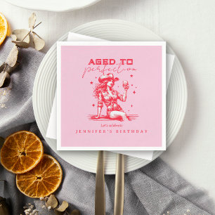 Pink Cowgirl Aged to Perfection Birthday Party  Napkin