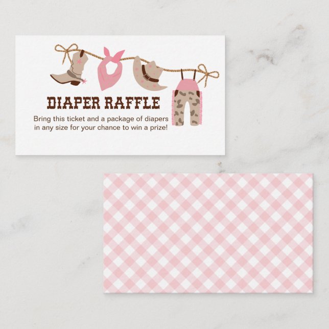 Pink Cowgirl Baby Shower Diaper Raffle Enclosure Card (Front/Back)