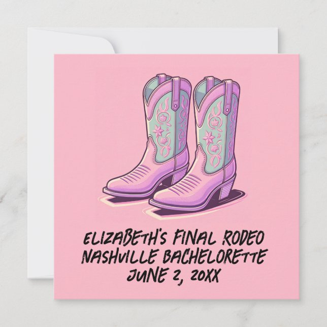 Pink Cowgirl Bachelorette Coquette Boots  Invitation (Front)