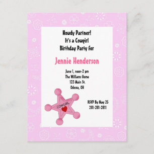 Pink Cowgirl Badge Birthday Invitation