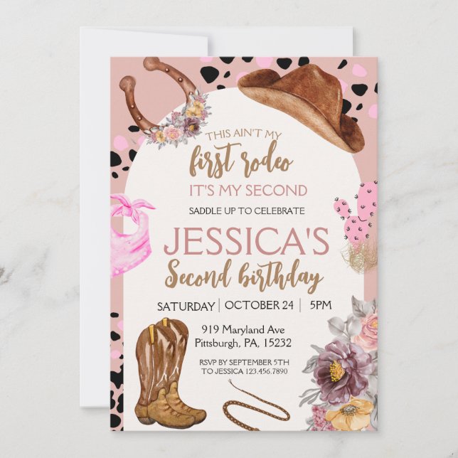 Pink Cowgirl Birthday 2nd Rodeo girl Party Invitation (Front)