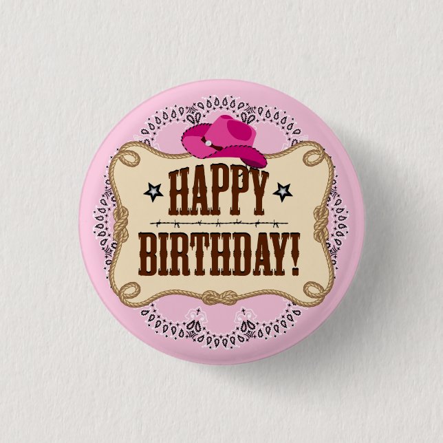 Pink Cowgirl Birthday Button (Front)