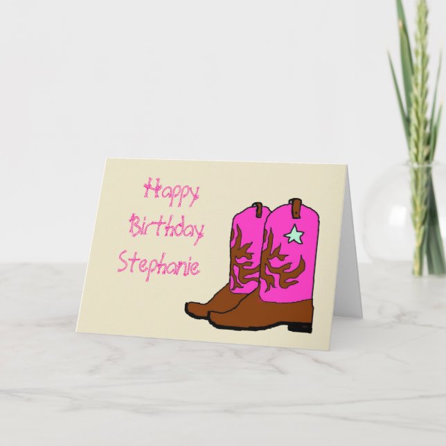 Pink Cowgirl Birthday Cards (Front)