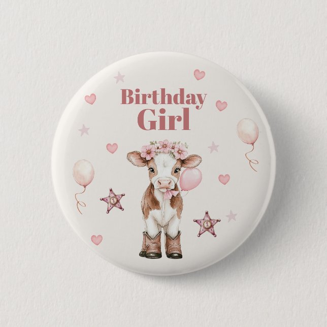 Pink Cowgirl Birthday | Farm Theme 1st 6 Cm Round Badge (Front)