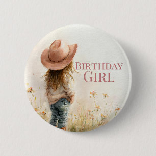 Pink Cowgirl Birthday Farm Theme 1st 6 Cm Round Badge