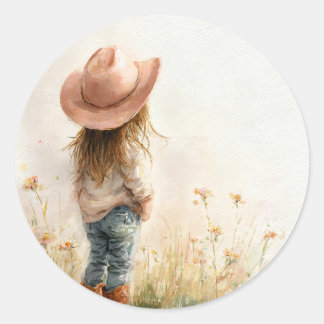 Pink Cowgirl Birthday | Farm Theme 1st  Classic Round Sticker