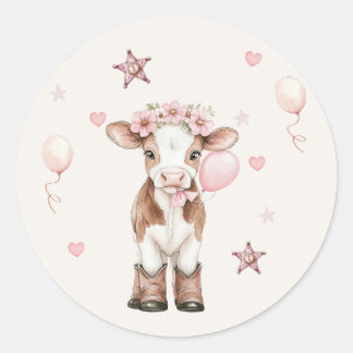 Pink Cowgirl Birthday | Farm Theme 1st  Classic Round Sticker