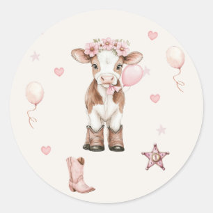 Pink Cowgirl Birthday   Farm Theme 1st  Classic Round Sticker