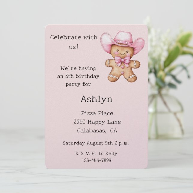 Pink Cowgirl Birthday Invitation (Standing Front)
