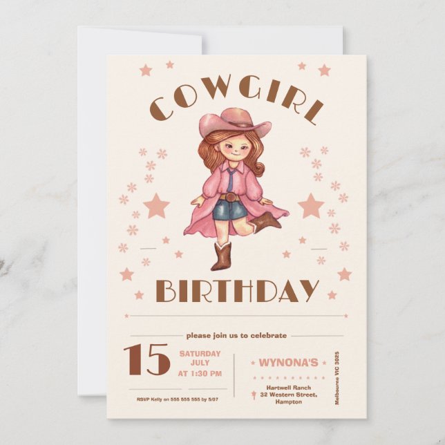 Pink Cowgirl Birthday Invitation (Front)