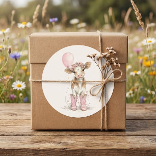 Pink Cowgirl Birthday Invitation Farm Theme 1st Classic Round Sticker